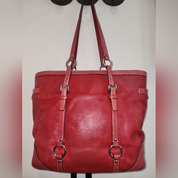 Coach RED Leather Gallery East West Tote Purse Turnlock Bag Vintage f0820-f11525 - Picture 4 of 13